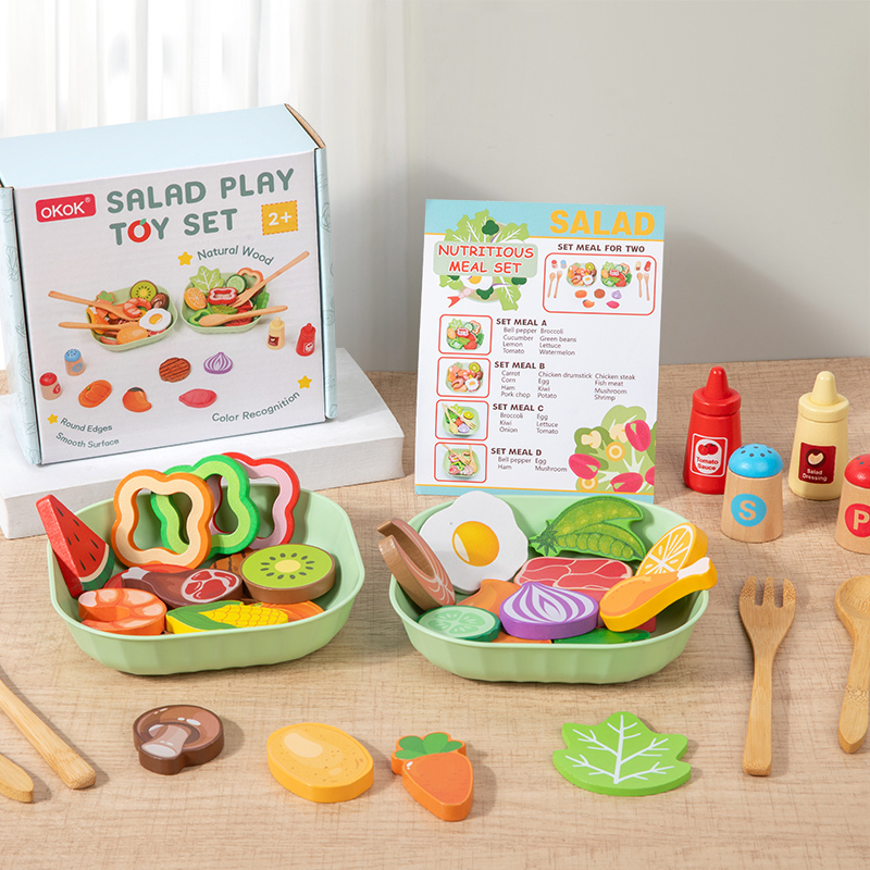 Baby Food Under 1 Year - Houten simulatie-salade Speelgoedset voor rollenspel Simulatie