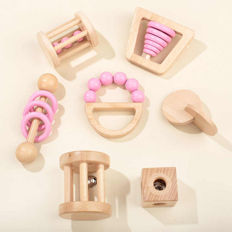 Baby Food Under 1 Year - Montessori Houten Speelgoed Kleurrijke Baby Rammelaar